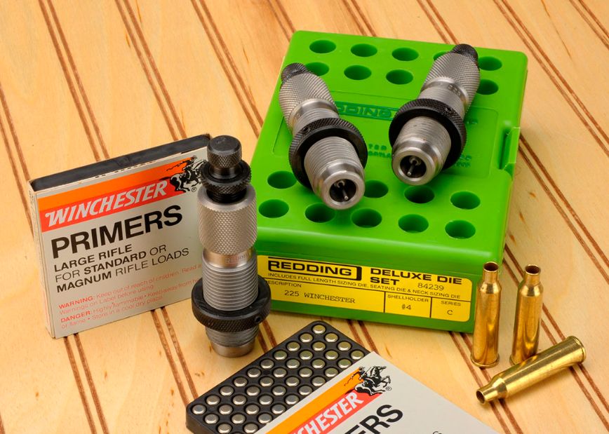 Working with the .225 Winchester, Stan had plenty available in the way of dies from Redding. Primers and brass are now available on special order from Winchester.